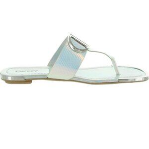 DKNY Halcott Flat Thong Sandals Snake Print Python US 6 Silver Iridescent Slides